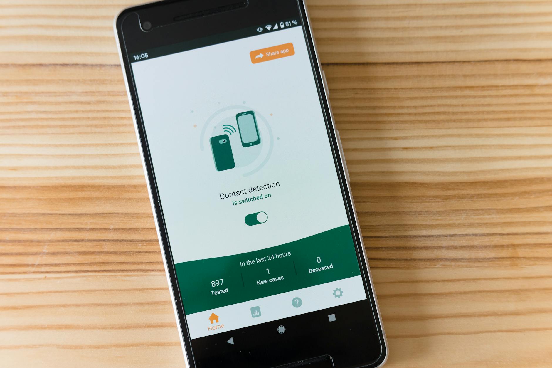 Smartfon z aplikacją na drewnianym stole